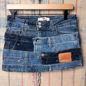 Custom upcycled patchwork mini skirt